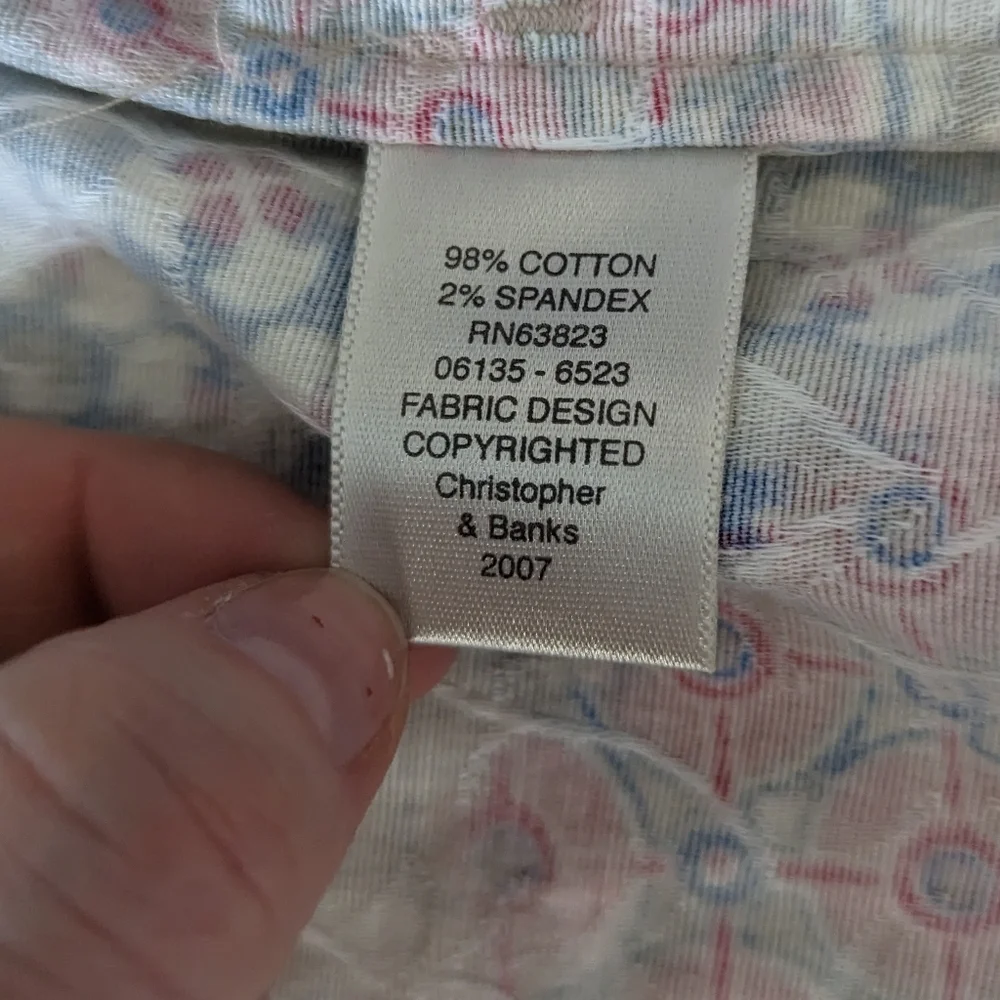 Christopher & Banks Stretch Cotton Multi Pattern Button Up Jacket Size L - Picture 10 of 13